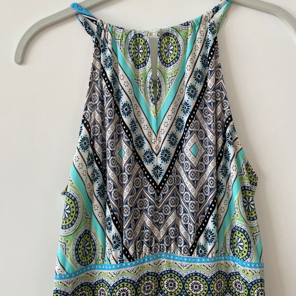 London Times Blue, Green Boho Print Maxi Dress, Sleeveless, 10 - Picture 3 of 9